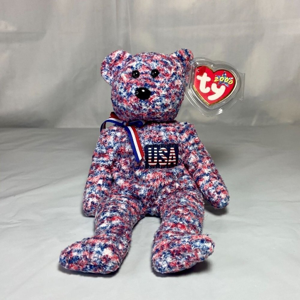 Ty Beanie Baby‎ USA Bear 2000 Retired P.E. Pellets Rare Collectible Plush MWMT